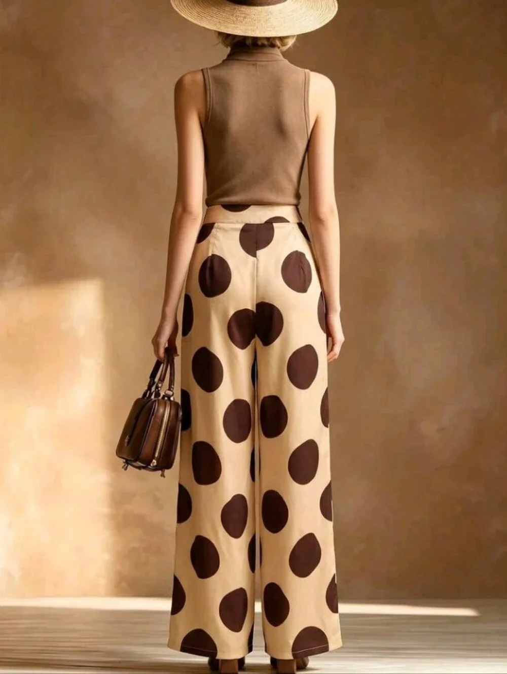 Women's Elegant High-Waisted Wide-Leg Polka Dot Pants, Suitable For Business